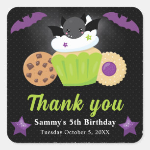 Cute Halloween Bat Cupcake Kids Birthday Square Sticker