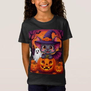 Cute Halloween Bat Ghost Pumpkin Sunset 🎃 T-Shirt