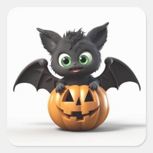 Cute halloween bat on pumpkin square sticker