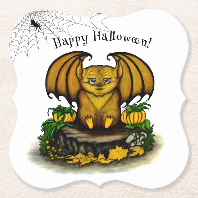  Cute Halloween Bat Paper Coaster (Front)