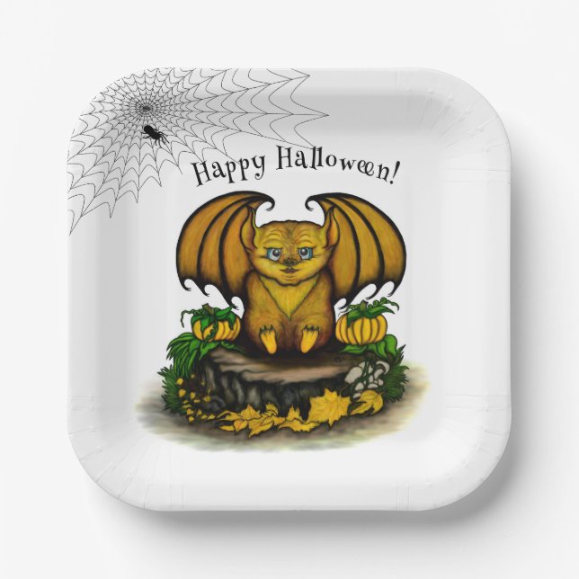  Cute Halloween Bat Paper Plate (Front)