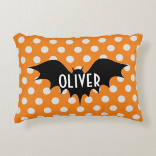 Cute Halloween Bat Pattern with Orange Polka Dots Decorative Cushion