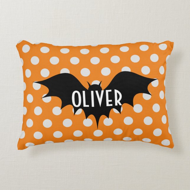 Cute Halloween Bat Pattern with Orange Polka Dots Decorative Cushion (Front)
