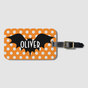 Cute Halloween Bat Pattern with Orange Polka Dots Luggage Tag