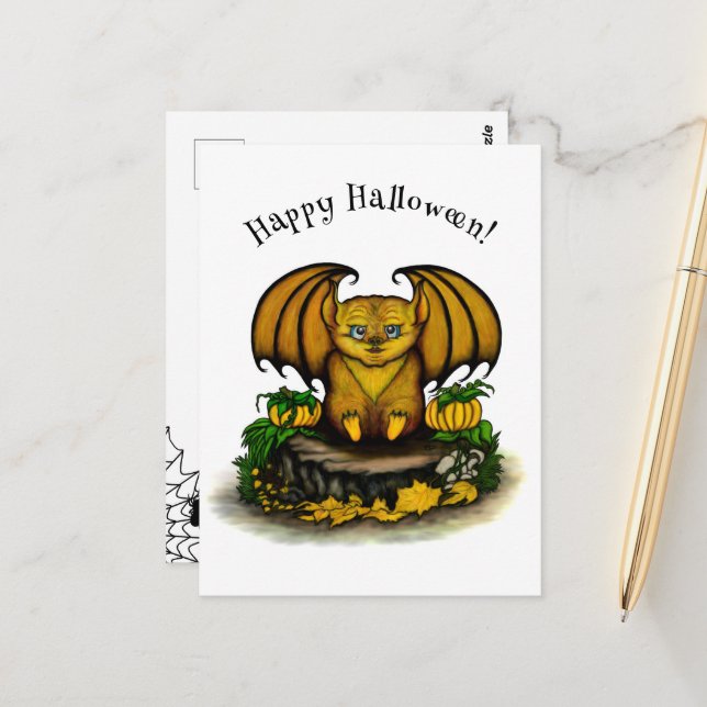  Cute Halloween Bat Postcard (Front/Back In Situ)