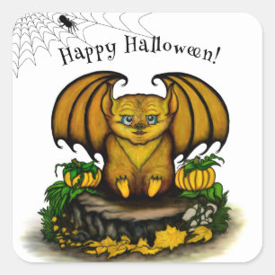  Cute Halloween Bat Square Sticker