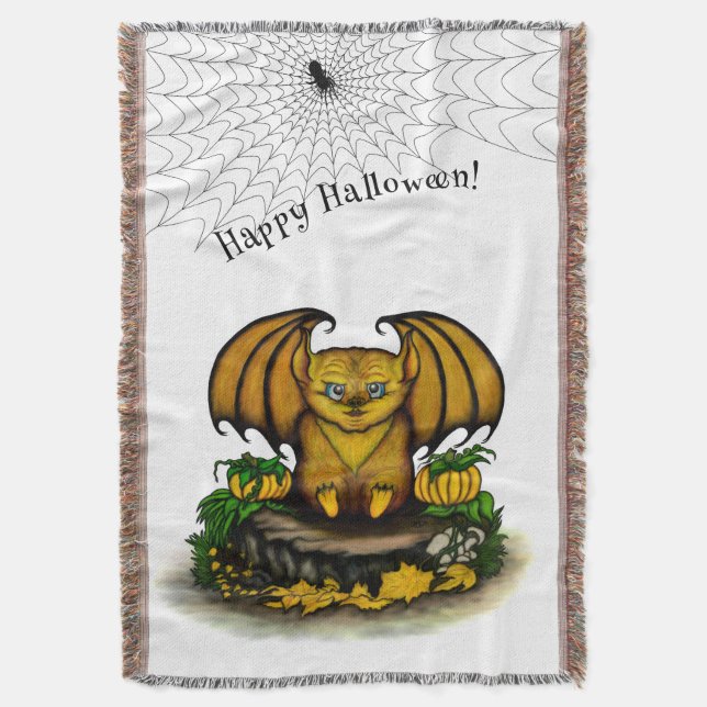 Cute Halloween Bat Throw Blanket (Front Vertical)
