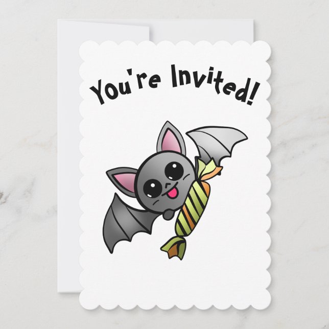 Cute Halloween Bat with Candy Party Invitation (Front)