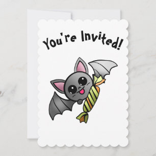 Cute Halloween Bat with Candy Party Invitation