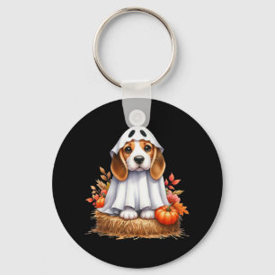 Cute Halloween Beagle Dog As Ghost Dog Owner Dogs Key Ring