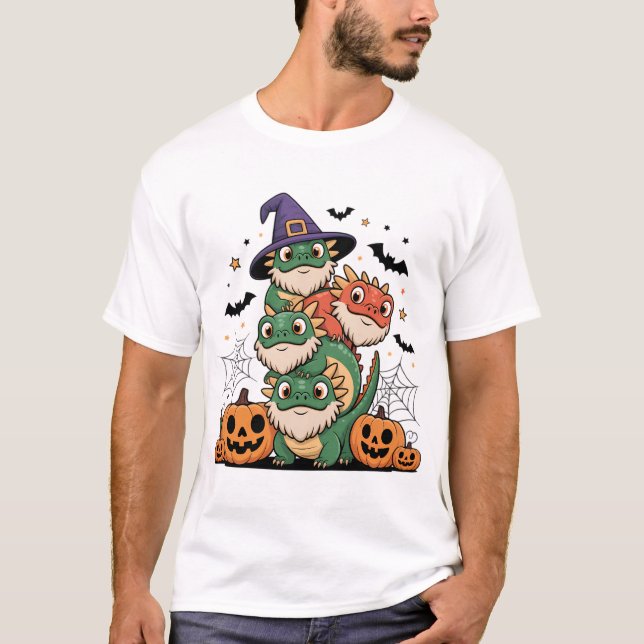 Cute Halloween Bearded Dragons Stack T-Shirt (Front)