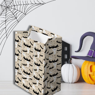 Cute Halloween beige background spooky ghost Medium Gift Bag