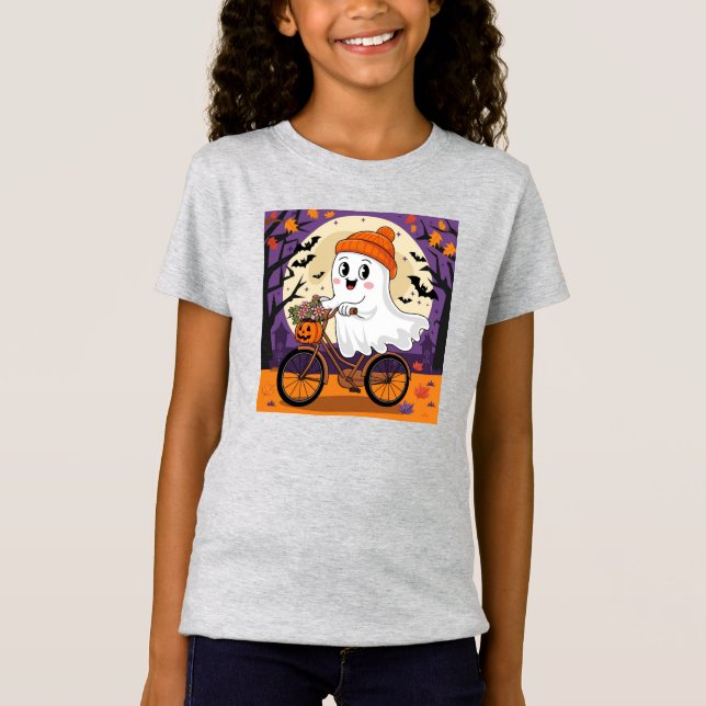 Cute Halloween Biker Ghost Kids Shirt (Front)