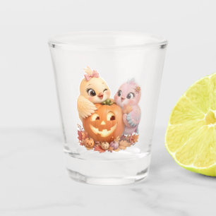 Cute Halloween Birds Pumpkin Shot Glass