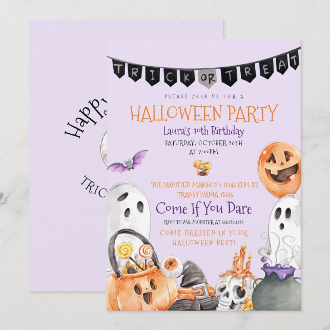 Cute Halloween Birthday Invitation (Front/Back)