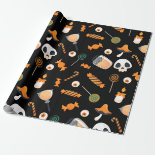 Cute Halloween Birthday Party Bones and sweets Wrapping Paper