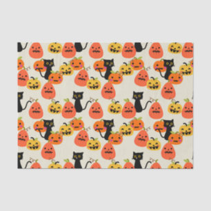 Cute Halloween Black Cat and Carved Pumpkins Tissue Paper