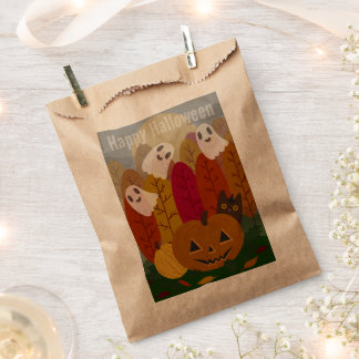 Cute Halloween Black Cat and Ghosts Autumn Pumpkin Favour Bags