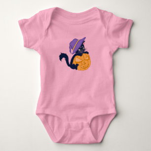 Cute Halloween Black Cat and Pumpkin Baby Bodysuit
