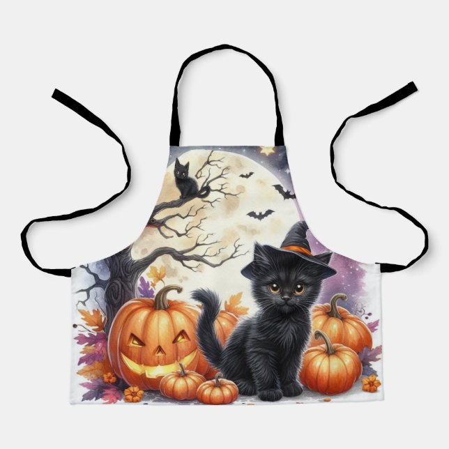Cute Halloween Black Cat and Pumpkins  Apron (Front)