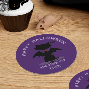 Cute Halloween Black Cat Bat Party Paper Coaster