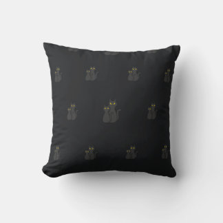 Cute Halloween Black Cat Black Throw Pillows