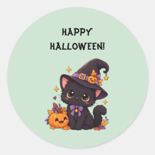 Cute Halloween Black Cat 🎃🖤 Classic Round Sticker
