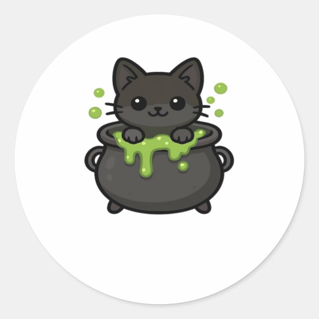 Cute Halloween Black Cat Classic T-Shirt Classic Round Sticker (Front)