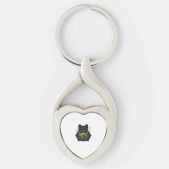 Cute Halloween Black Cat Classic T-Shirt Key Ring (Front)
