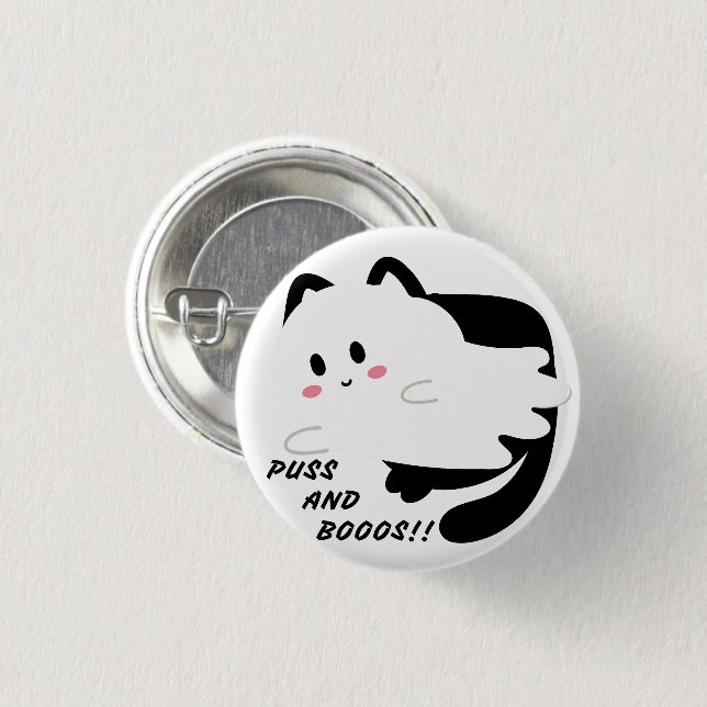 Cute Halloween Black Cat Ghost Boo  3 Cm Round Badge (Front & Back)
