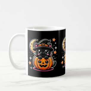 Cute Halloween Black Cat In Pumpkin With Witch Hat Coffee Mug