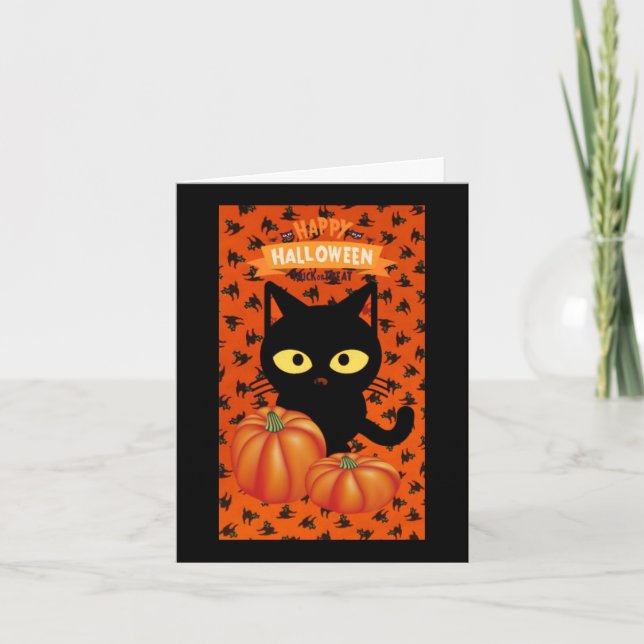 Cute Halloween Black Cat Note Card for Kids (Front)