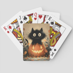Cute Halloween Black Cat on a Jack-o'-Lantern Playing Cards