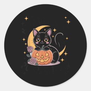 Cute Halloween Black Cat Pastel Goth Witchy Classic Round Sticker