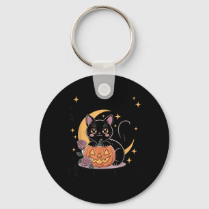 Cute Halloween Black Cat Pastel Goth Witchy Key Ring