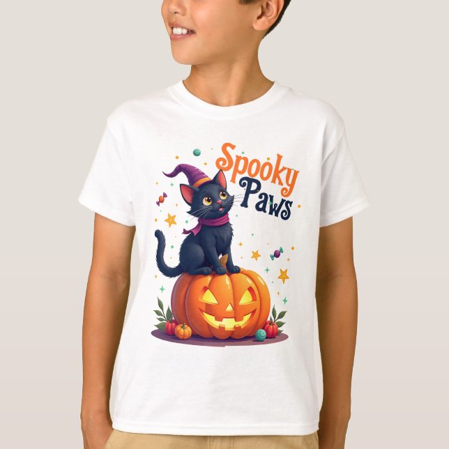 Cute halloween black cat pumpkin design t-shirt (Front)