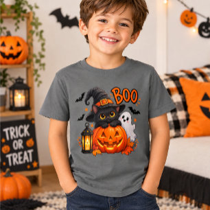 Cute Halloween Black Cat Pumpkin Ghost BOO T-Shirt
