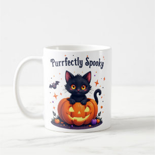 Cute halloween black cat pumpkin mug
