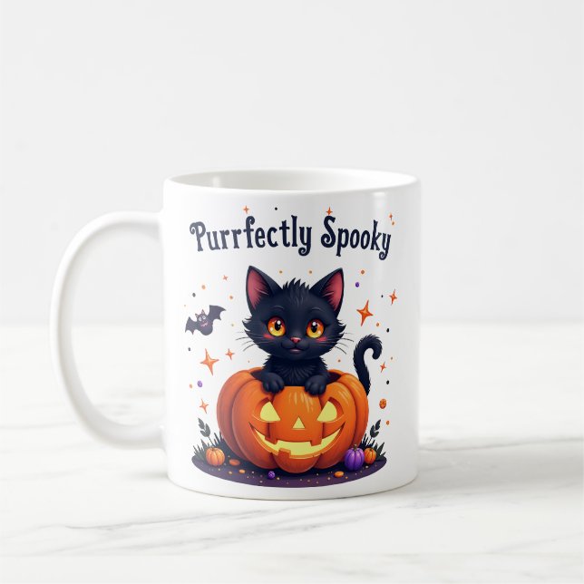 Cute halloween black cat pumpkin mug (Left)