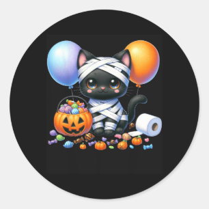 Cute Halloween Black Cat Pumpkin Trick Or Treat Classic Round Sticker