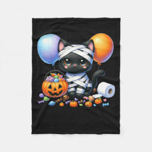 Cute Halloween Black Cat Pumpkin Trick Or Treat Fleece Blanket