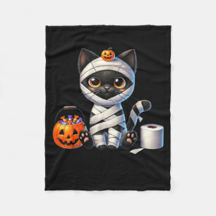Cute Halloween Black Cat Pumpkin Trick Or Treat Fleece Blanket