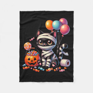 Cute Halloween Black Cat Pumpkin Trick Or Treat Fleece Blanket