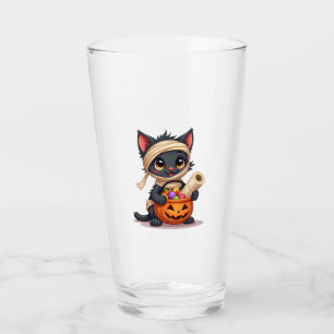 Cute Halloween Black Cat Pumpkin Trick or Treat Gi Glass