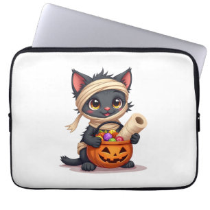 Cute Halloween Black Cat Pumpkin Trick or Treat Gi Laptop Sleeve