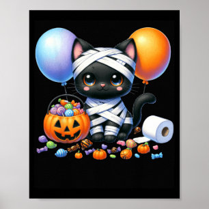 Cute Halloween Black Cat Pumpkin Trick Or Treat Poster