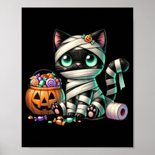 Cute Halloween Black Cat Pumpkin Trick Or Treat Poster