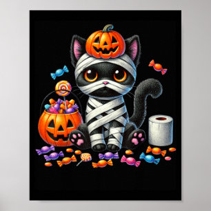 Cute Halloween Black Cat Pumpkin Trick Or Treat Poster