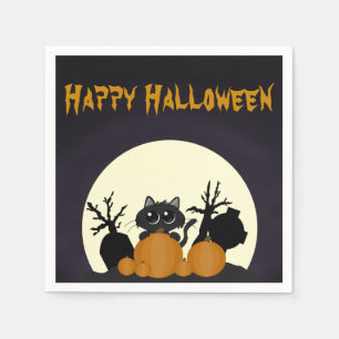 Cute Halloween Black Cat Spooky Napkin