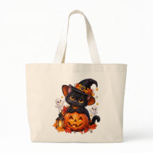 Cute Halloween Black Cat Tote Bag